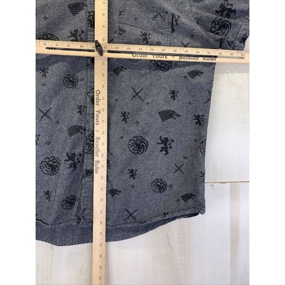 Game Of Thornes HBO 2019 Mens Charcoal Grey All Over Print Short Sleeve Oxford - Picture 4 of 5